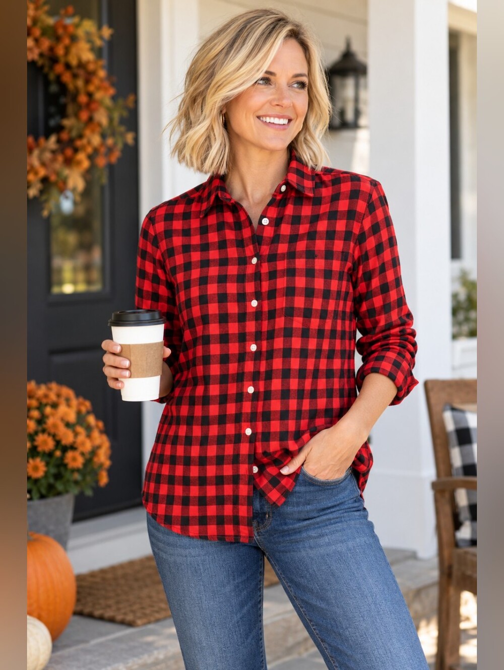 J.Crew Red & Black Buffalo Plaid Flannel Shirt Women's Large